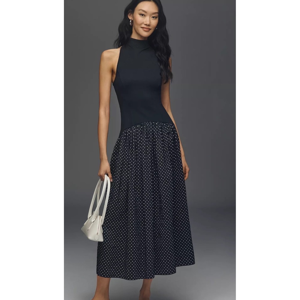 Anthropologie Black Polka Dot Midi Dress